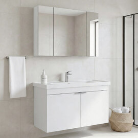 Desna 1000mm Wooden Wall Mounted Bathroom Furniture Set with 5 Doors in Matte White