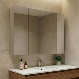 Desna Wooden Wall Mounted Bathroom Mirror Cabinet with 3 Doors Sand