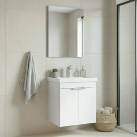 Desna Wooden Wall Mounted Vanity Unit & Basin with Mirror in Matte White