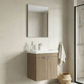 Desna Wooden Wall Mounted Vanity Unit & Basin with Mirror in Oak