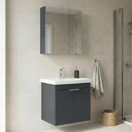 Desna 600mm Wooden Wall Mounted Bathroom Furniture Set with 4 Doors in Matte Anthracite