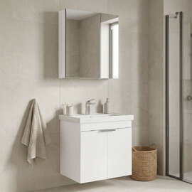 Desna 600mm Wooden Wall Mounted Bathroom Furniture Set with 4 Doors in Matte White