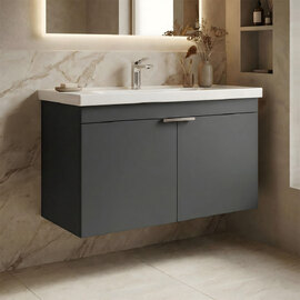 Desna 800mm Wooden Wall Mounted Vanity Unit & Basin with 2 Doors in Matte Anthracite