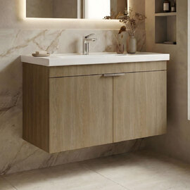 Desna 800mm Wooden Wall Mounted Vanity Unit & Basin with 2 Doors in Sonoma Oak