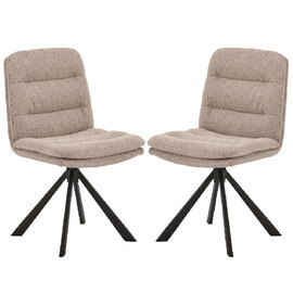 Detroit Beige Fabric Dining Chairs With Black Legs In Pair