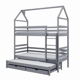 Detroit Wooden Bunk Bed With Foam Mattress And Trundle In Grey