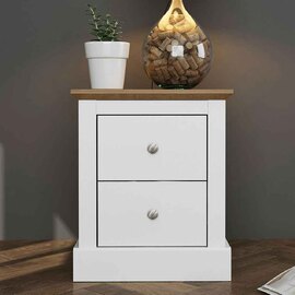 Devan Wooden Bedside Cabinet With 2 Drawers - White And Oak