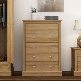 Devan Wooden Chest Of 5 Drawers - Oak