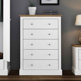 Devan Wooden Chest Of 5 Drawers - White And Oak