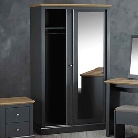 Devan Wooden Sliding Wardrobe With 2 Doors - Charcoal And Oak