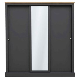 Devan Wooden Sliding Wardrobe With 3 Doors - Charcoal And Oak