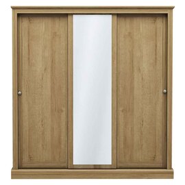 Devan Wooden Sliding Wardrobe With 3 Doors - Oak
