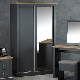 Devan Wooden Wardrobe With 2 Sliding Doors In Charcoal And Oak
