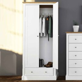 Devan Wooden Wardrobe With 2 Doors And 1 Drawer - White And Oak