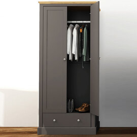 Devan Wooden Wardrobe With 2 Doors In Charcoal And Oak
