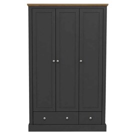 Devan Wooden Wardrobe With 3 Doors And 2 Drawers - Charcoal And Oak