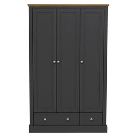 Devan Wooden Wardrobe With 3 Doors In Charcoal And Oak