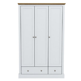 Devan Wooden Wardrobe With 3 Doors And 2 Drawers In White And Oak