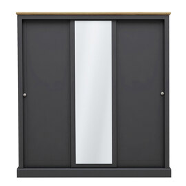 Devan Wooden Wardrobe With 3 Sliding Doors In Charcoal And Oak