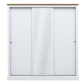 Devan Wooden Wardrobe With 3 Sliding Doors In White And Oak
