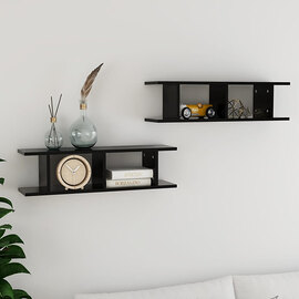 Devlin Set Of 2 Wooden Wall Shelf In Black
