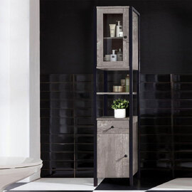 Devrano Wooden Bathroom Storage Cabinet in Concrete and Black