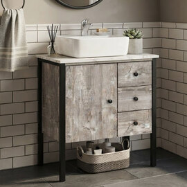 Devrano Wooden Bathroom Vanity Unit in Concrete and Black