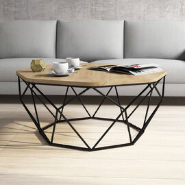 Diamond Oak Wooden Coffee Table with Black Metal Base