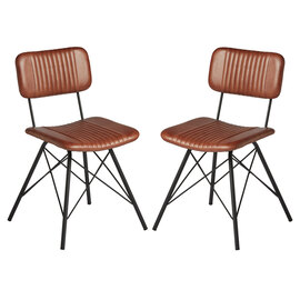 Dinas Bruciato Genuine Leather Dining Chairs In Pair