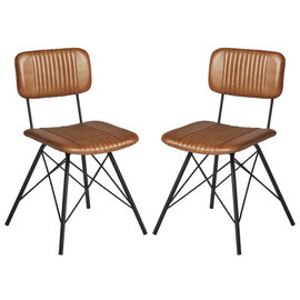 Dinas Light Tan Genuine Leather Dining Chairs In Pair