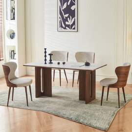 Dintaro White Sintered Stone Top Dining Table with 4 Benvan Fabric Chairs