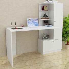 Dioren Left Handed Wooden Laptop Desk with 2 Doors in White