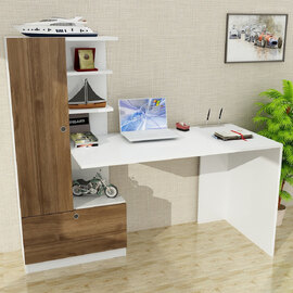 Dioren Wooden Laptop Desk With 2 Doors In White And Walnut