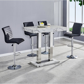 Caprice Diva Marble Effect Gloss Bar Table 4 Ripple Black Stools
