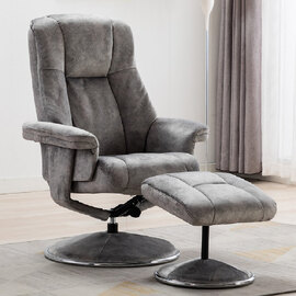 Dollis Fabric Recliner Chair With Stool In Elephant
