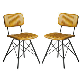 Donna Vintage Gold Genuine Leather Dining Chairs In Pair
