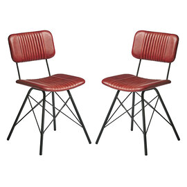 Donna Vintage Red Genuine Leather Dining Chairs In Pair