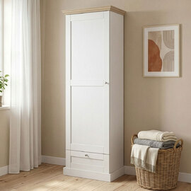 Dorelan Tall Wooden Storage Cabinet in White and Oak