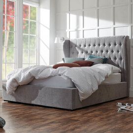 Dorking Fabric Ottoman Storage King Size Bed In Platinum