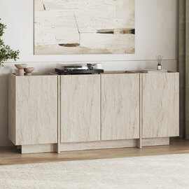 Dormin Wooden Sideboard with 4 Doors in Travertine Marble Effect