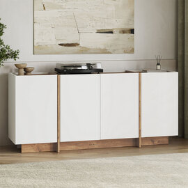 Dormin Wooden Sideboard with 4 Doors in White and Atlantic Pine