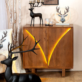 Dorvian Mango Wood Sideboard with 2 Doors in Natural and LED
