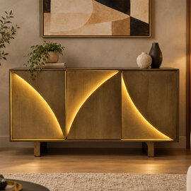 Dorvian Mango Wood Sideboard with 3 Doors in Natural and LED