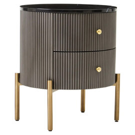 Draper Wooden Bedside Cabinet In Grey And Black Marble Effect