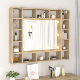 Dublin Wooden Dressing Mirrored Cabinet In Sonoma Oak With LED
