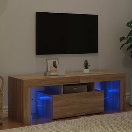 Dubuque Wooden TV Stand With 2 Glass Shelves And LED - Sonoma Oak