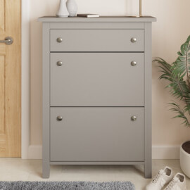 Duddo Wooden Shoe Storage Cabinet With 2 Flap Doors In Grey