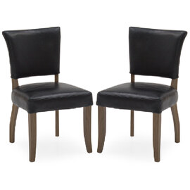 Dukes Ink Blue Leather Dining Chairs With Wooden Frame In Pair