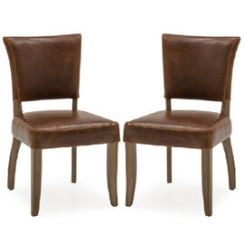 Dukes Tan Brown Leather Dining Chairs With Wooden Frame In Pair
