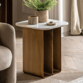 Duluth White Marble Top Side Table With Gold Base